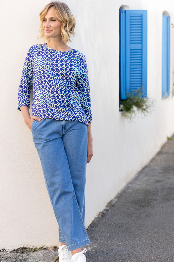 look blouse 7015 bleu atoll et jean large 7695